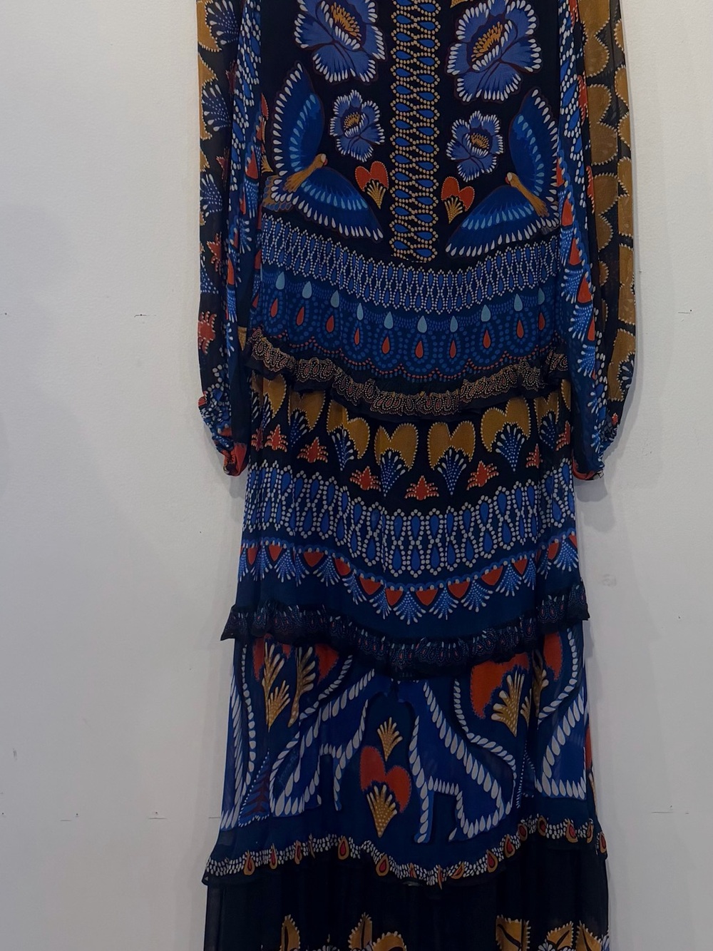 FARM Rio Navy Blue, Gold & Orange Printed Maxi Dress